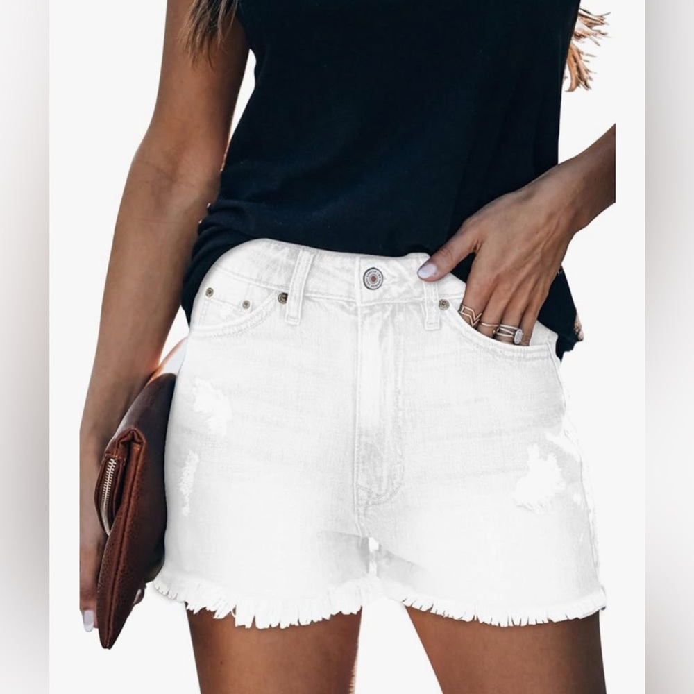 Ripped Mid Wasted Denim Shorts